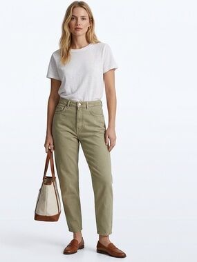 Zara High Rise Olive Green Mom Jeans Ankle Length Size 2 Cotton